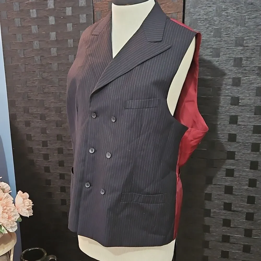 Men's Pallini Navy & Burgundy Double-Breasted Pinstripe Blazer Size 46R